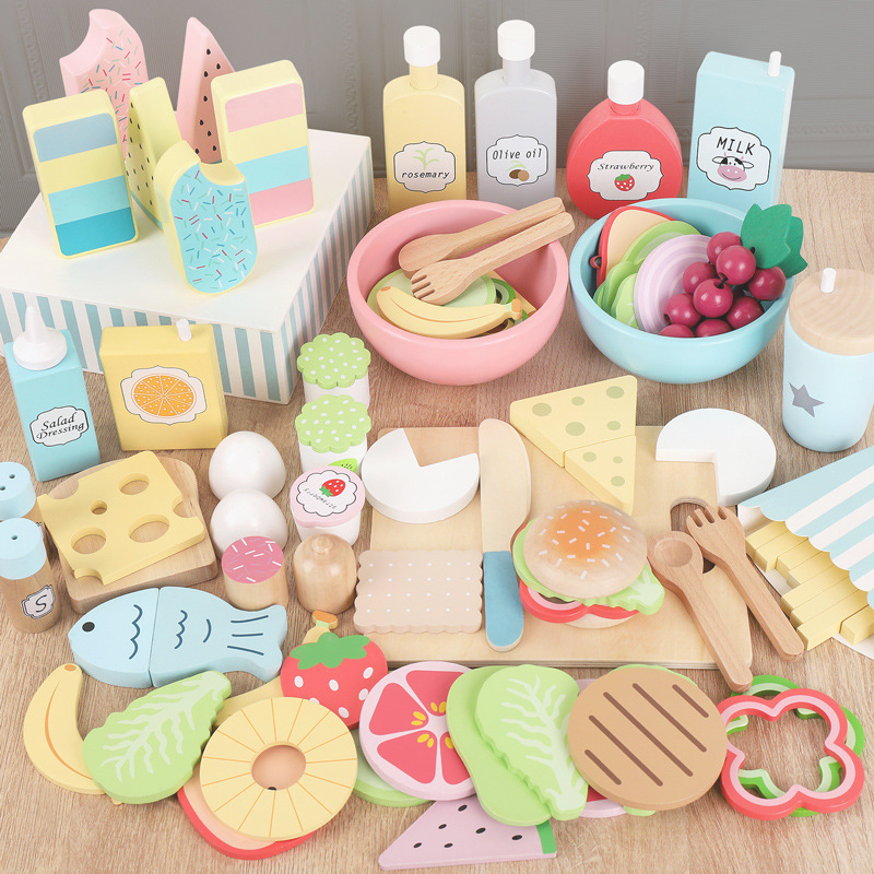 Baby Food Cooking Set - Ahşap taklit oyun yemek mutfak oyuncakları