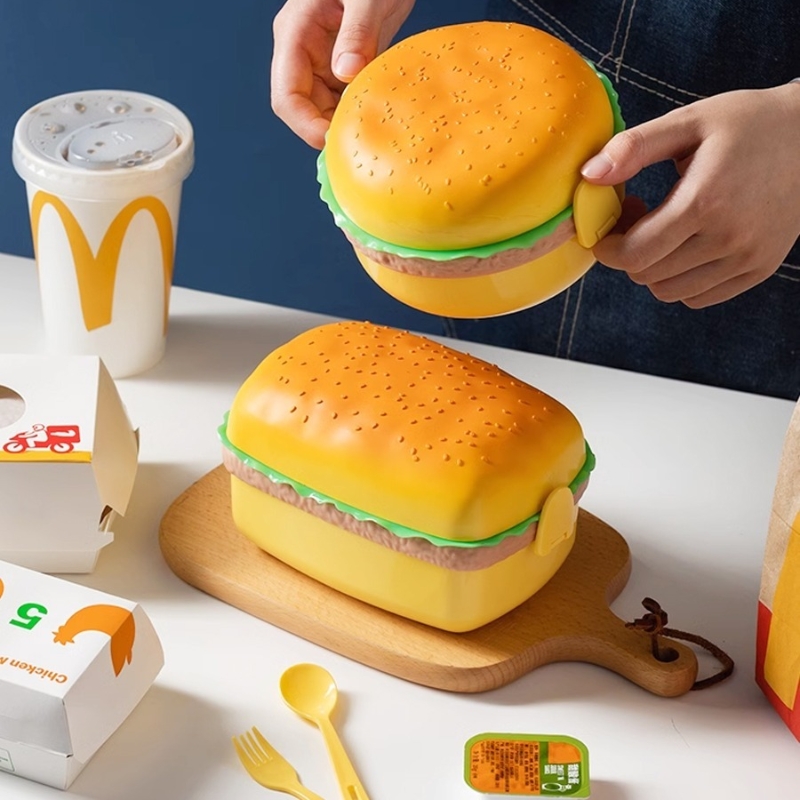 Weaning Spoon Set - Hamburger yemek kabı Çift Katmanlı Sevimli